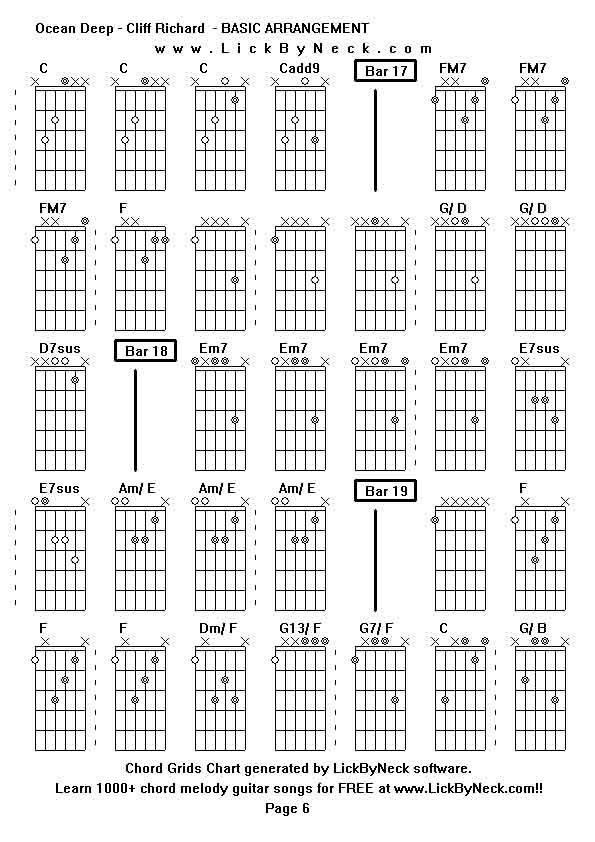 Chord Grids Chart of chord melody fingerstyle guitar song-Ocean Deep - Cliff Richard  - BASIC ARRANGEMENT,generated by LickByNeck software.